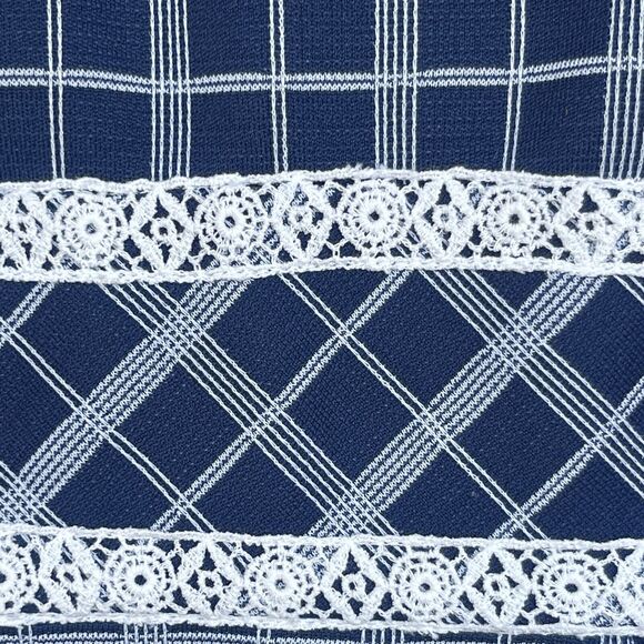 Vintage De Laix Maxi Dress Womens Small Blue‎ White Column Dress Crochet Trim - Picture 3 of 10